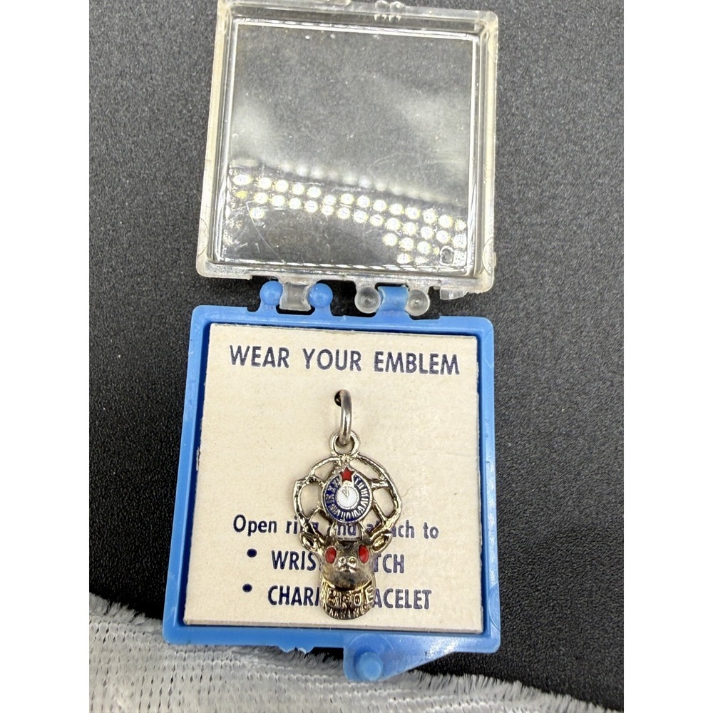 Vintage Estate Elks Charm Pendant Silver Blue Red Enamel BPOE In Box